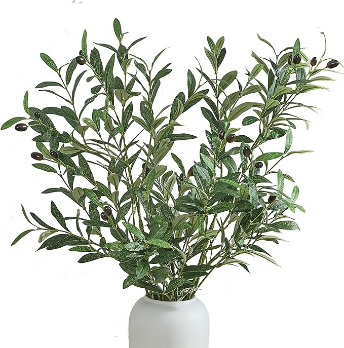 2 PCS 39 Inch Faux Olive Branches Artificial Flowers Greenery Stems Olive Tree Branch for Vase Filler Home Decor Indoor