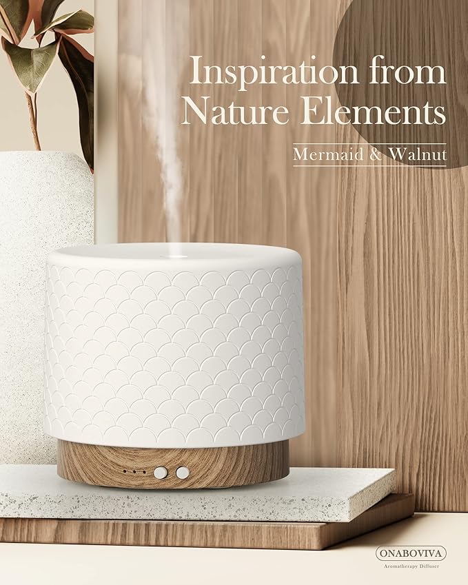 Essential Oil Diffuser, Aesthetic Ceramic Diffusers for Essential Oils,Ultrasonic 280ml Aroma Fragrance Diffuser with Cool Mist Humidifier Deffuser for Home,Office,Yoga,Bathroom