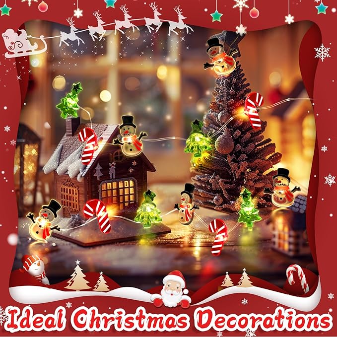 Coquimbo Christmas Lights Decorations, 10FT 30LED Christmas Tree Snowman Crutch String Lights for Home Party Indoor Outdoor Xmas Festive Holiday Decorations