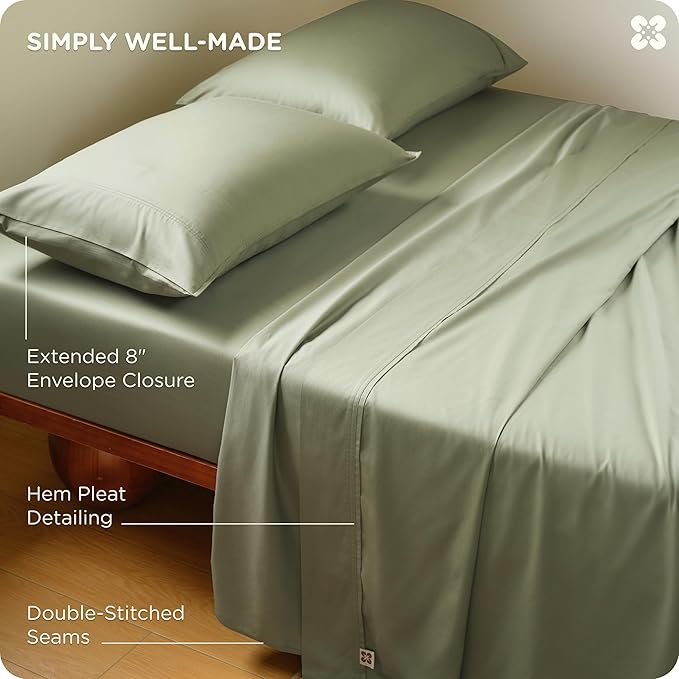 Bedsure Cooling Sheets, Rayon Derived from Bamboo & Cotton Blend, GentleSoft, Breathable, Queen Sheet Set, Deep Pocket Up to 18 Inches, Hotel Luxury Bedding for Hot Sleepers, Sage Green