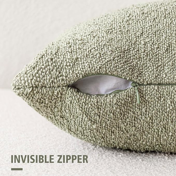 Foindtower Decorative Textured Boucle Throw Pillow Covers Accent Solid Pillow Cases Neutral Soft Cozy Couch Cushion Case for Chair Sofa Bedroom Living Room Home Decor 22x22 Inch,1PC,Dirty Sage Green