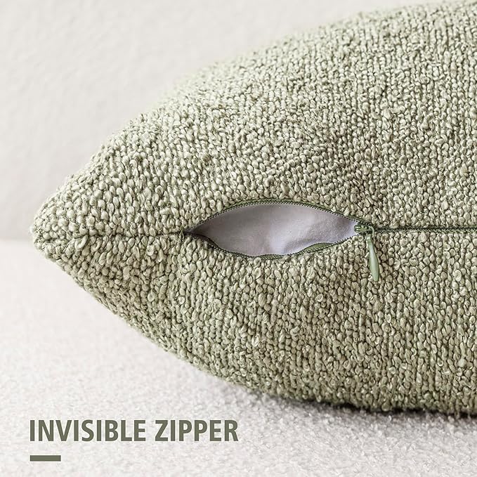 Foindtower Decorative Textured Boucle Throw Pillow Covers Accent Solid Pillow Cases Neutral Soft Cozy Couch Cushion Case for Chair Sofa Bedroom Living Room Home Decor 16x16 Inch,1PC,Dirty Sage Green