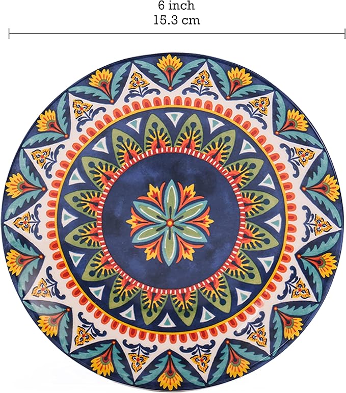 Bico Havana Appetizer Plates Set of 6, 6 Inch Small Ceramic Dessert Plates for Snacks, Salad, Tablescape, Microwave and Dishwasher Safe, Gift for Housewarming and Thanksgiving
