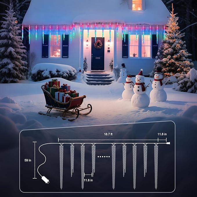 Minetom Icicle Lights Outdoor with Clips, 2 Pack Total 40ft 200 LED 40 Tubes Twinkling String Lights, Connectable Hanging Ice Shape Christmas Lights Plug in for Eave Holiday Outdoor, Multicolor