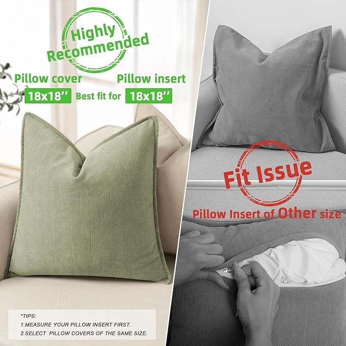 ZWJD Sage Green Pillow Covers 18x18 Set of 2 Chenille Throw Pillow Covers with Elegant Design Soft and Luxurious Decorative Throw Pillows for Couch, Bed, and Home Decor