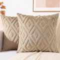 decorUhome Couch Throw Pillow Covers 24x24 Set of 2, Decorative Soft Plush Faux Wool Neutral Accent Pillow Covers for Bed Sofa Living Room, Light Khaki