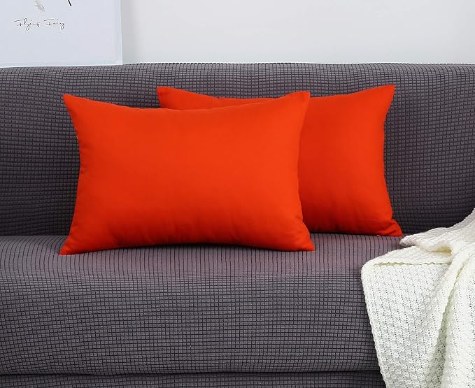 TangDepot Handmade Decorative Solid 100% Cotton Canvas Throw Pillow Covers/Pillow Shams, (12" x20" , Red Orange, 1 Count (Pack of 1))