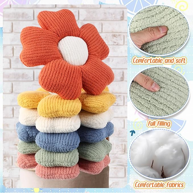 6 Pcs Flower Shaped Pillows Daisy Floor Throw Pillows 15 Inch Flower Seat Cushion for Reading Sofa Couch Bed Decor for Christmas Back to School Classroom(Vivid Color)