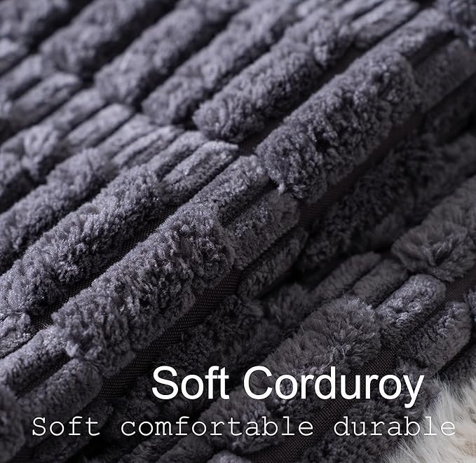 Set of 2 Corduroy Decorative Throw Pillow Covers 12x20 Inch Soft Boho Striped Couch Pillow Covers for Sofa Modern Farmhouse Neutral Home Decor Living Room Bed Dark Grey
