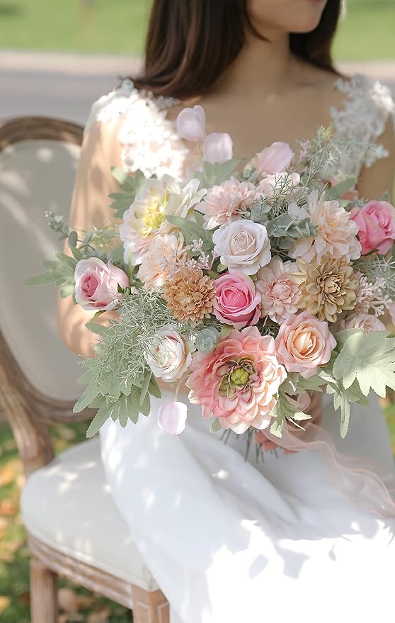Artificial Flower Combo DIY Wedding Hand Bouquet Centerpiece Arrangement Party Baby Shower Home Decor (Light Pink)