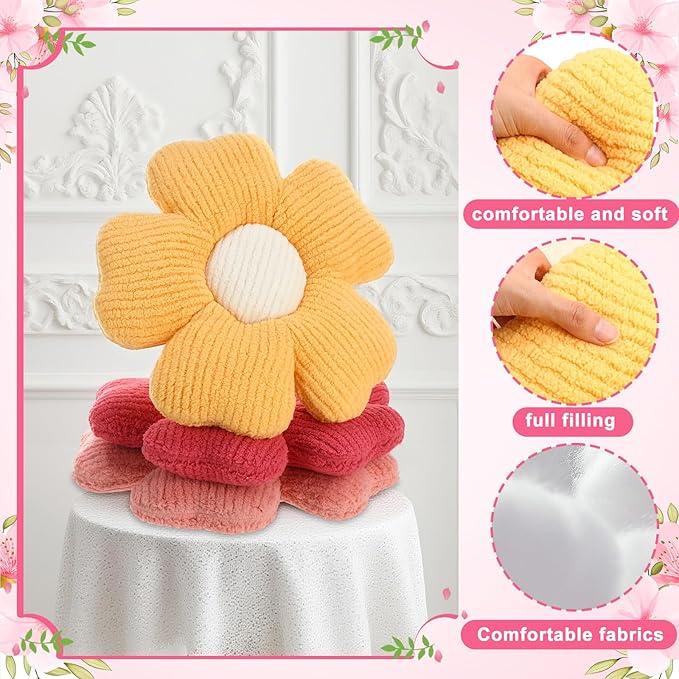 6 Pcs Flower Shaped Pillows Daisy Floor Throw Pillows 15 Inch Flower Seat Cushion for Reading Sofa Couch Bed Decor for Christmas Back to School Classroom(Fresh Color)