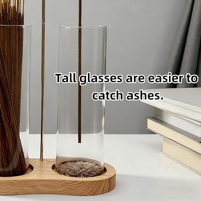 Glass Incense Holder, Incense Sticks Burner Holder with Storage,Hang Upside Down Incense Holder for Sticks with Glass Ash Catcher for Meditation Yoga Spa Room Decor (Natural)