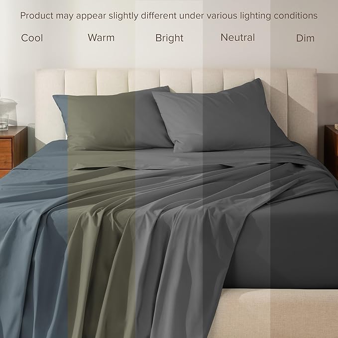 Bare Home 100% Organic Cotton Full Sheet Set - Crisp Percale Weave - Lightweight & Breathable - Bedding Sheets & Pillowcases (Full, Grey)