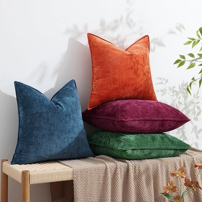 decorUhome Christmas Couch Throw Pillow Covers 26x26 Set of 2, Decorative Soft Euro Neutral Chenille Pillow Covers with Elegant Design for Sofa Bed Living Room Home Decor, Green
