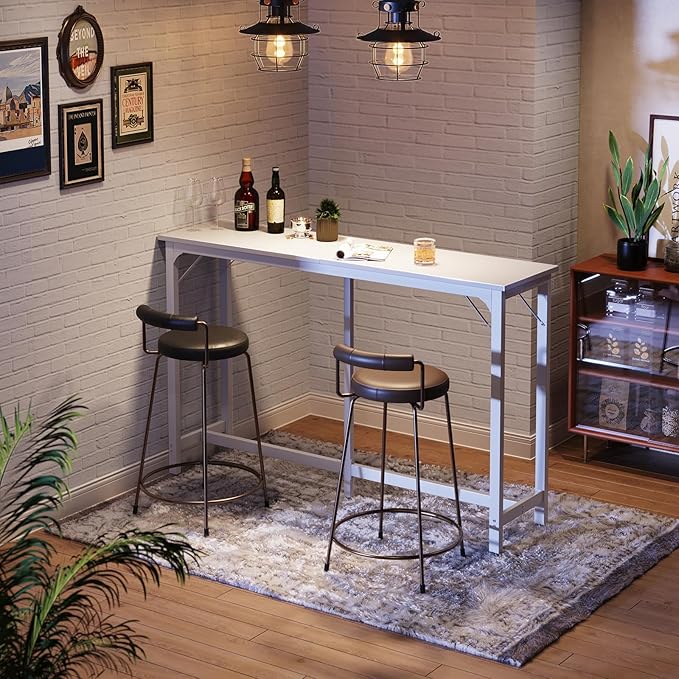 ODK 63 inch Bar Table, Bar Height Pub Table, Counter Height Bar Table, Rectangular High Top Kitchen & Dining Counter Tables with Sturdy Legs & Easy-to-Clean Top, Indoor use, White