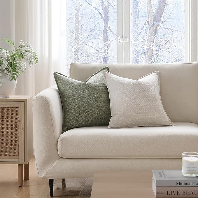 Meekio Set of 4 Neutral Pillow Covers 18x18, Linen Look Throw Pillow Covers with Flange Edge for Sofa Couch Living Décor