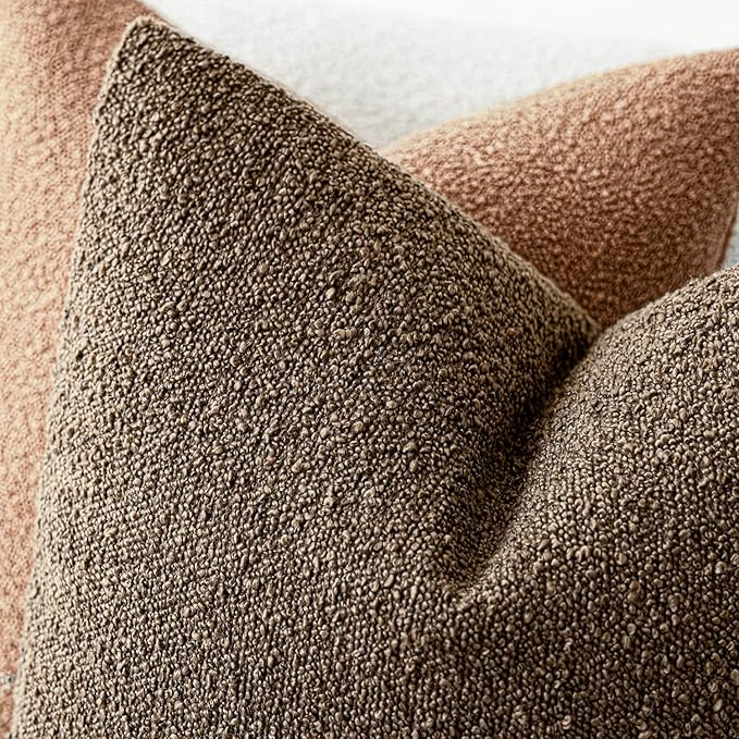 Foindtower Decorative Textured Boucle Throw Pillow Covers Accent Solid Pillow Cases Neutral Soft Cozy Couch Cushion Case for Chair Sofa Bedroom Living Room Home Decor 26x26 Inch,1PC,Light Brown