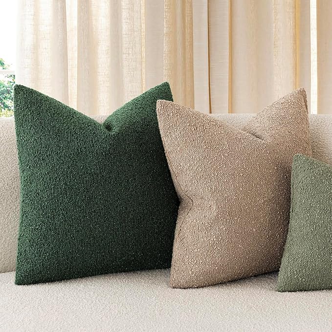 Foindtower Decorative Textured Boucle Throw Pillow Covers Accent Solid Pillow Cases Neutral Soft Cozy Couch Cushion Case for Chair Sofa Bedroom Living Room Home Decor 22x22 Inch,1PC,Pine Green
