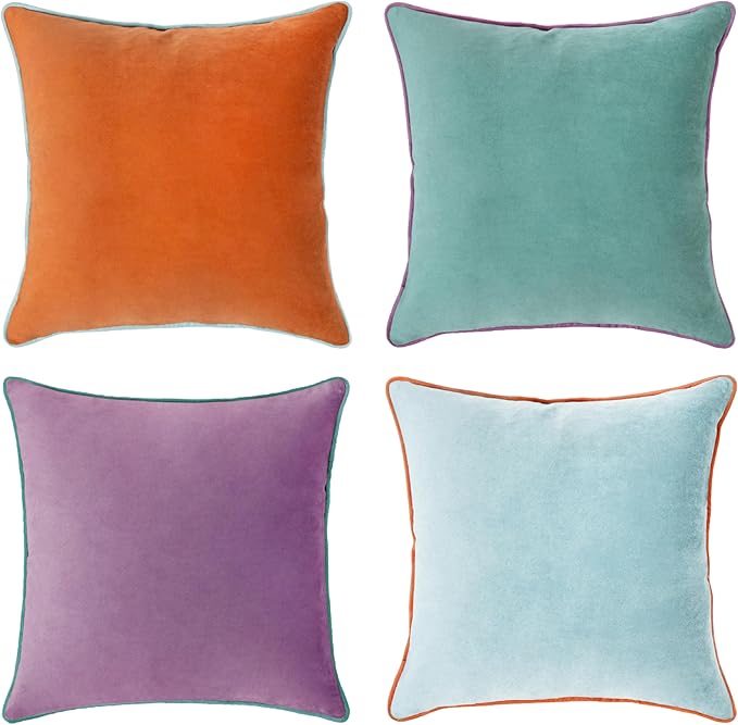 MONDAY MOOSE Decorative Throw Pillow Covers Cushion Cases, Set of 4 Soft Velvet Modern Double-Sided Designs, Mix and Match for Home Decor, Pillow Inserts Not Included (22x22 inch, Purple/Teal)
