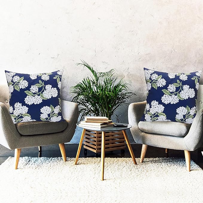 Decorative Throw Pillow Covers Set of 2 Blue Hydrangea Pillow Covers 18x18 inch Super Soft Short Plush Square Floral Throw Pillows,Farmhouse Outdoor Pillow Covers for Couch Living Room