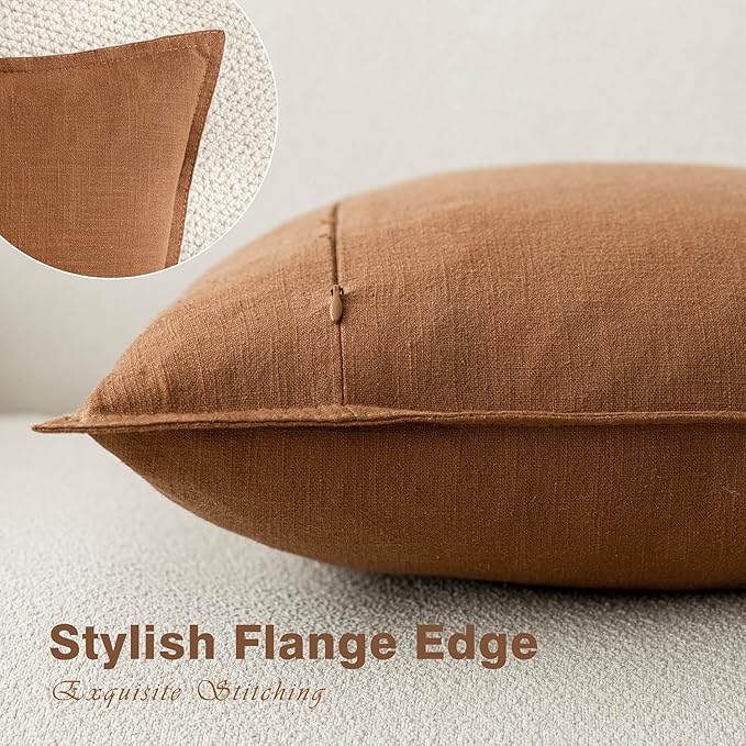 Foindtower Pack of 2, Decorative Linen Soild Throw Pillow Covers Neutral Farmhouse Pillowcase Soft Accent Lumbar Cushion Case for Couch Sofa Bedroom Living Room Home Decor Orange Brown 12 x 20 Inch