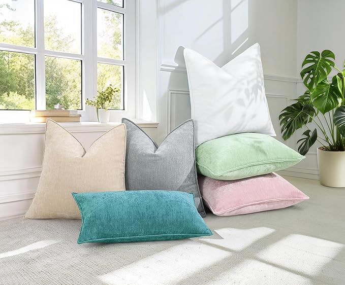 decorUhome Couch Throw Pillow Covers 20x20 Set of 2, Decorative Soft Euro Neutral Chenille Pillow Covers with Elegant Design for Sofa Bed Living Room Home Decor, Teal