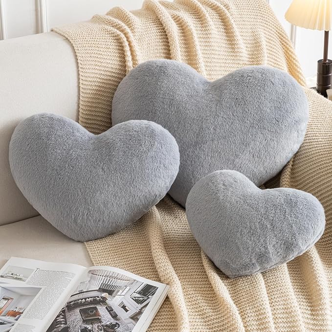 Xiashrk Heart Pillow, Heart Shaped Pillow for Bed Couch, Soft Decorative Heart Throw Pillow, Cute Decorate Pillows, Heart Pillows for Bedroom Living Room (Light Grey, Large 19.6"x15.7")