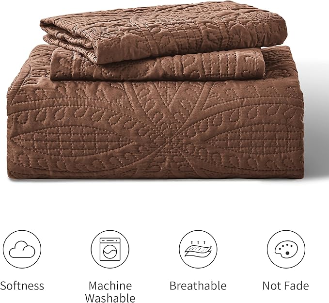 Love's cabin Quilts for Queen Bed Brown Bedspreads Bedding Set - Lightweight Bedspread Comforter - Coin Pattern Bedding Coverlet for All Season - 3 Pieces (1 Quilt, 2 Pillow Shams)