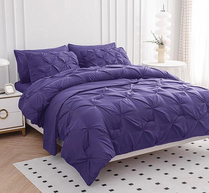 LANE LINEN Cal King Size Comforter Set - 7 Pieces Cal King Size Bed in A Bag, King Bedding Sets with Comforters, Sheets, Pillowcases & Shams, Bedding Set - Purple