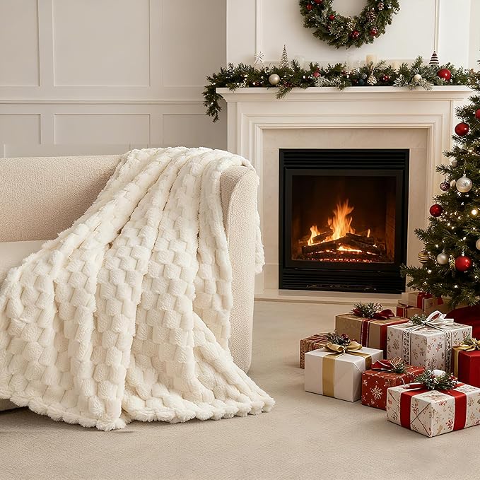 Twin Fleece Blanket for Couch - Super Soft Cozy Throw Blankets for Women Travel,3D Checkered Striped Lightweight Blanket for Girls,All Seasons Flannel Blanket，Bed Home Decor，60x80 Inches
