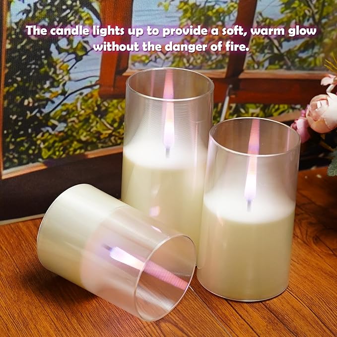 Flameless Candles Upgraded Realistic Flickering Flame,Battery Operated LED Candles with Remote Timers,Acrylic Electric Candles Set of 2(D 3" xH 6" 6")（Ivory）
