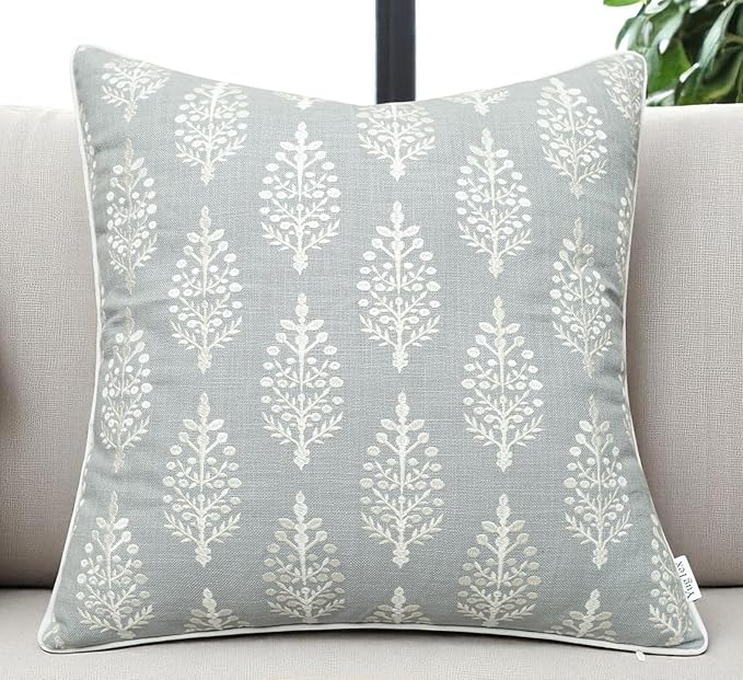 Chandni Paiseley Embroiderd Decorative Square Accent Throw Pillow Cover - Sofa, Chair, Couch, Bedroom, Living Room, Farmhouse Home Decor - 18x18 Inches-Robins Egg