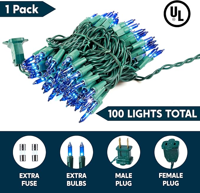 Joiedomi Blue Christmas String Lights,100 Count 22.3FT Christmas Fairy Tree Lights Plug in for Indoor Outdoor Xmas Decorations Patio Holiday Theme Party Yard House,Green Wire