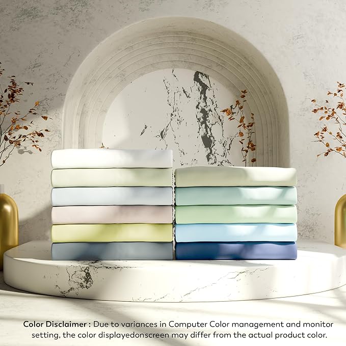 SUPREME ELEGANCE Full Size Bed Sheets Set - Natural 100% Cotton Percale Deep Pocket Full Size Sheets Set, OekoTex Made in Green Sustainable Cotton Bedding with Snug Fit, Crisp Comfy Feel, Soft Silver