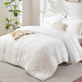 CozyLux Queen Comforter Set White Seersucker 7 Pieces Bed in a Bag Queen Comforter Set with Sheets, Luxury Soft Bedding Set with Down Alternative Comforter, Sheets, Pillowcases & Shams for All Seasons