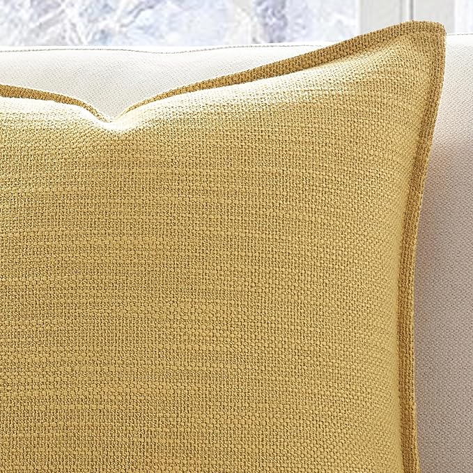 Meekio Set of 2 Mustard Yellow Pillow Covers 12x20, Linen Look Throw Pillow Covers with Flange Edge for Sofa Couch Living Décor