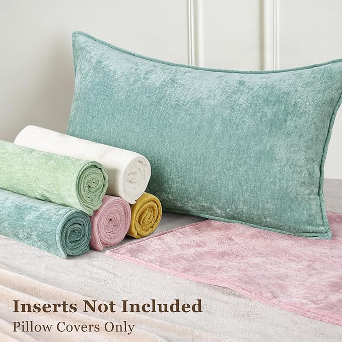 decorUhome Couch Throw Pillow Covers 20x20 Set of 2, Decorative Soft Euro Neutral Chenille Pillow Covers with Elegant Design for Sofa Bed Living Room Home Decor, Aqua Haze