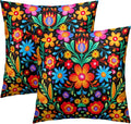 Mexican Flowers Throw Pillow Covers - Mexico Pillow Covers 20x20 Set of 2 Colorful Floral Pillowcase Botanical Blossom Cushion Case for Sofa Couch Outdoor Porch