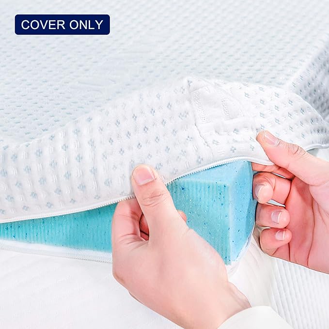 Subrtex 3 Inch Mattress Topper Cover (Only Cover) Mattress Topper Protector Bedding Rayon Made from Bamboo Removable Mattress Encasement with Zippers, Full
