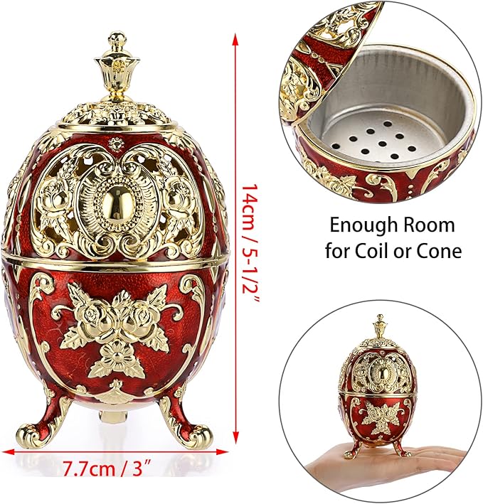 JUXYES Vintage Incense Burner Holder with Removable Ash Catchers, Metal Censer Antique Cone Coil Incense Burner Holder Zinc Alloy Spiritual Aromatherapy Yoga Meditation Gifts Retro Home Decoration