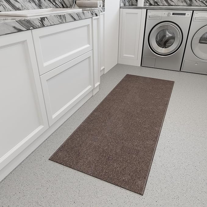 Ottomanson 2' x 5' Ultra-Thin Hallway Runner Rug - Durable Non-Slip Carpet for High-Traffic Areas - Fits Under Doors for Seamless Entry - Ideal for Kitchen, Entryway, Bedroom & Living Room, Brown