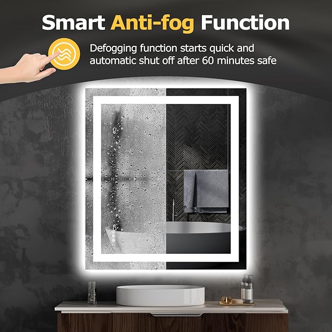 32X36 LED Bathroom Mirror with Lights, Anti-Fog, Dimmable, Backlit + Front Lit, Smart Bathroom Vanity Mirror, Memory Function, Shatterproof, Tempered Glass (Horizontal/Vertical)