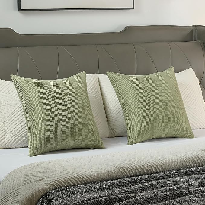 FUTEI Sage Green Chenille Throw Pillow Covers 26x26 Inch Set of 2,Soft Wide Chevron Textured Euro Pillow Shams,Farmhouse Home Decor for Couch Living Room