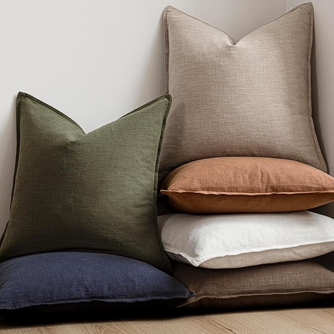 Foindtower Set of 2, Decorative Linen Soild Throw Pillow Covers Soft Accent Cushion Euro Case Boho Farmhouse Pillowcase for Chair Couch Sofa Bedroom Living Room Home Decor 20 x 20 Inch Natural Linen