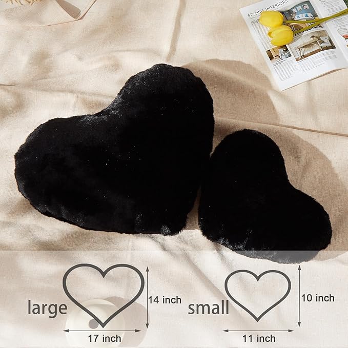 YRXRUS Heart Pillow, Black Heart Pillows, Love Pillow Gifts, 14X17 Inch Large Heart Shaped Pillows, Faux Rabbit Fur Coquette Room Decor Throw Pillows, Living, Bedroom, Indoor Outdoor