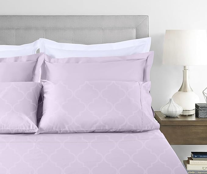 Threadmill Cotton Full Size Sheet Set | 100% Cotton Sheets for Full Size Bed | Damask Jacquard Full Bed Sheets Set with 16” Deep Pocket | Soft Sateen Weave 4-Piece Cooling Bedding Set | Lilac