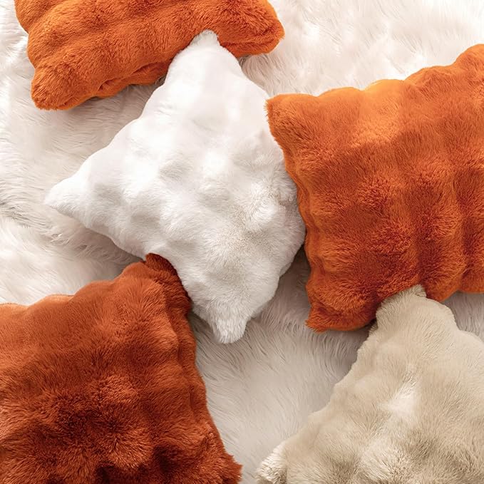 MIULEE Pack of 2 Decorative Pillow Covers Fall Thick Soft Plush Faux Fur Throw Pillows Luxury Home Decor for Couch Bedroom Living Room Sofa,20x20 Inch Burnt Orange