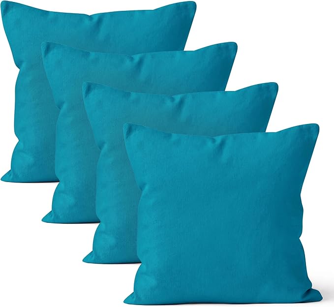 Encasa XO Throw Pillow Covers 16x16 in Set of 4 Azul Blue | No Inserts | Cotton Pillow Covers for Living Room, Bed, Sofa, Couch | Decorative Cushion Covers with Improved Zipper