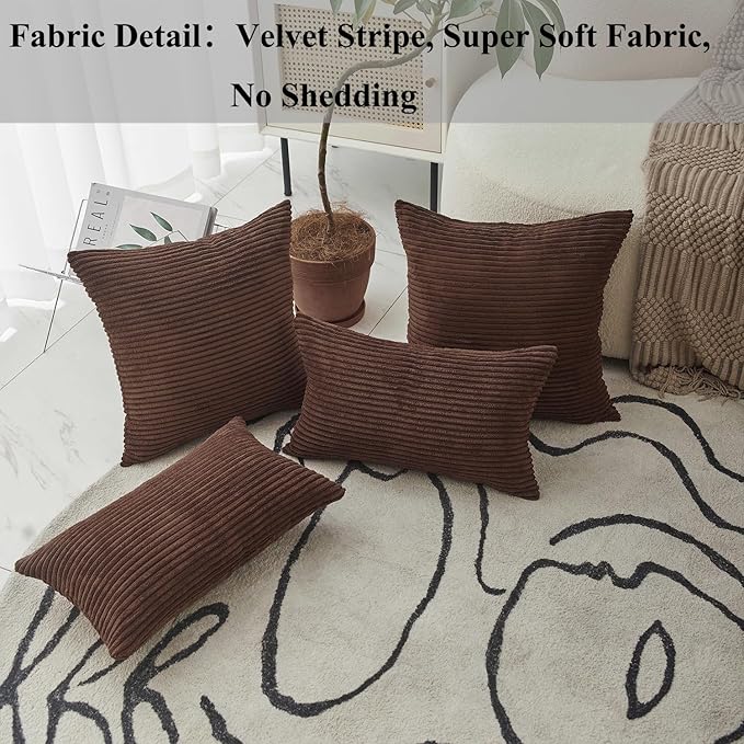 Home Brilliant Large Throw Pillow Striped Plush Velvet Euro Sham Decorative Pillowcase for Chair Large Pillow Cover for Couch Patio Furniture Floor Decor, 24 x 24 inch (60cm), Brown