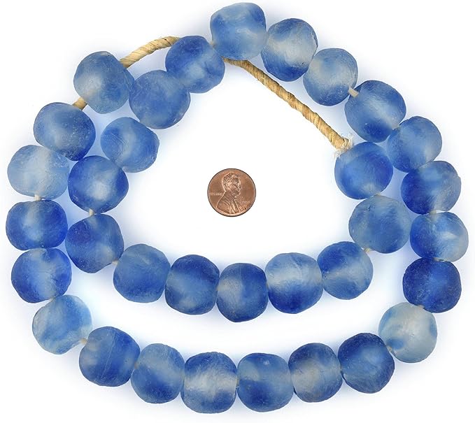 Jumbo Recycled Glass Beads, 21–25mm – African Sea Glass for Wall Hangings, Coffee Table Decor, Shelf Styling, and Home Accents – (Blue Swirl) – The Bead Chest